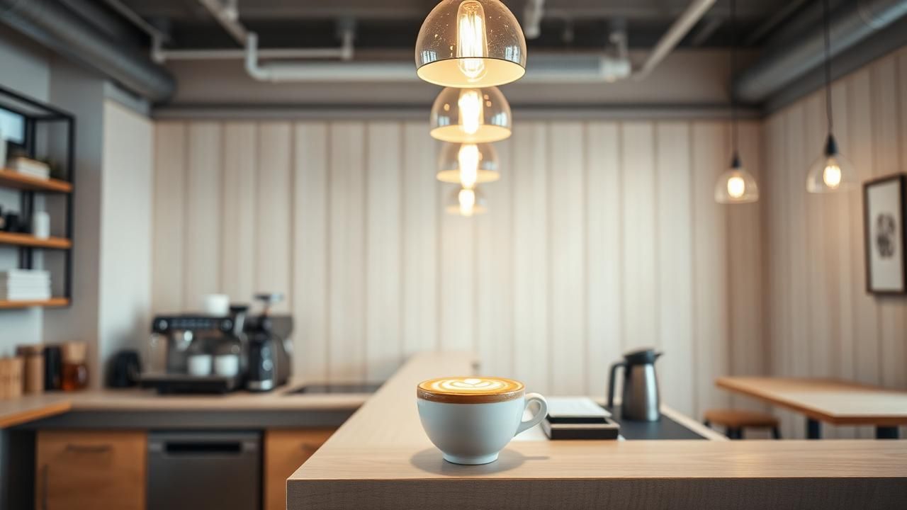 Café de especialidad con un latte sobre una barra de madera